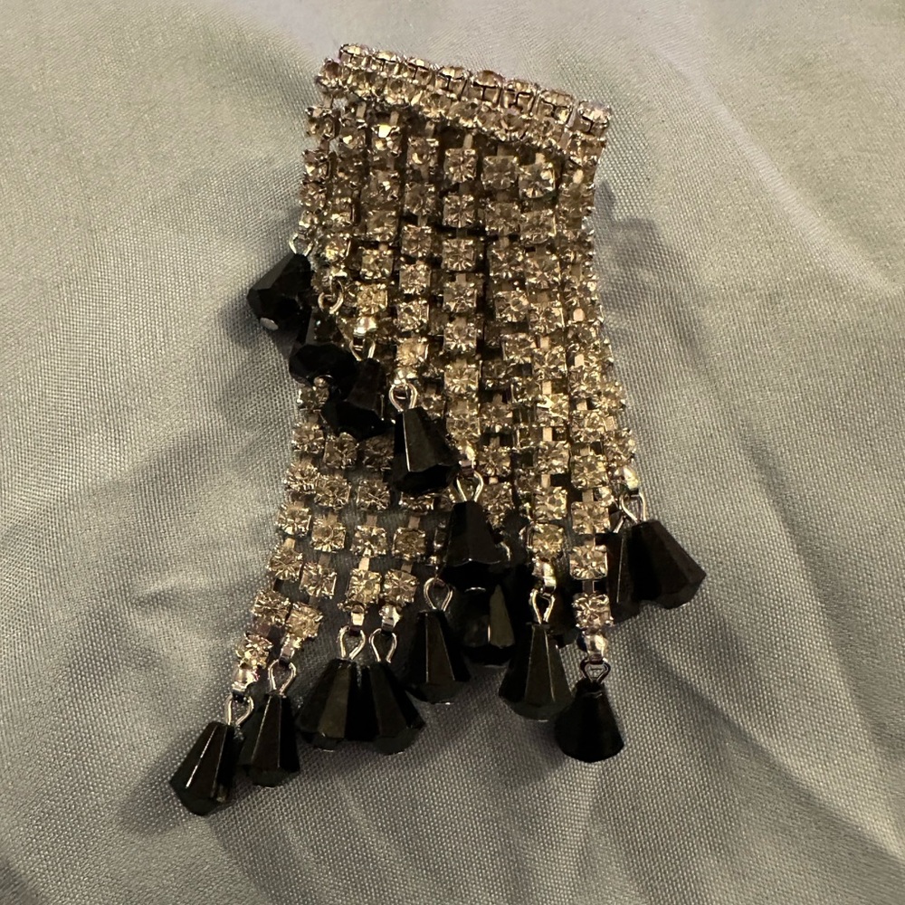 Vintage Black And Clear Extraordinary‎ Rhinestone Double Row Brooch Pin - Picture 4 of 9